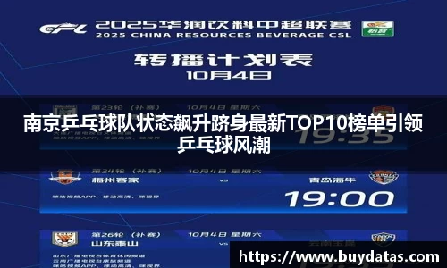南京乒乓球队状态飙升跻身最新TOP10榜单引领乒乓球风潮